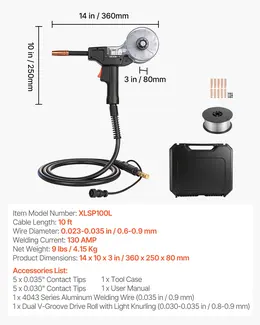130A Spool Gun, 10 ft Cable, for Lincoln Magnum 100SG K2532-1