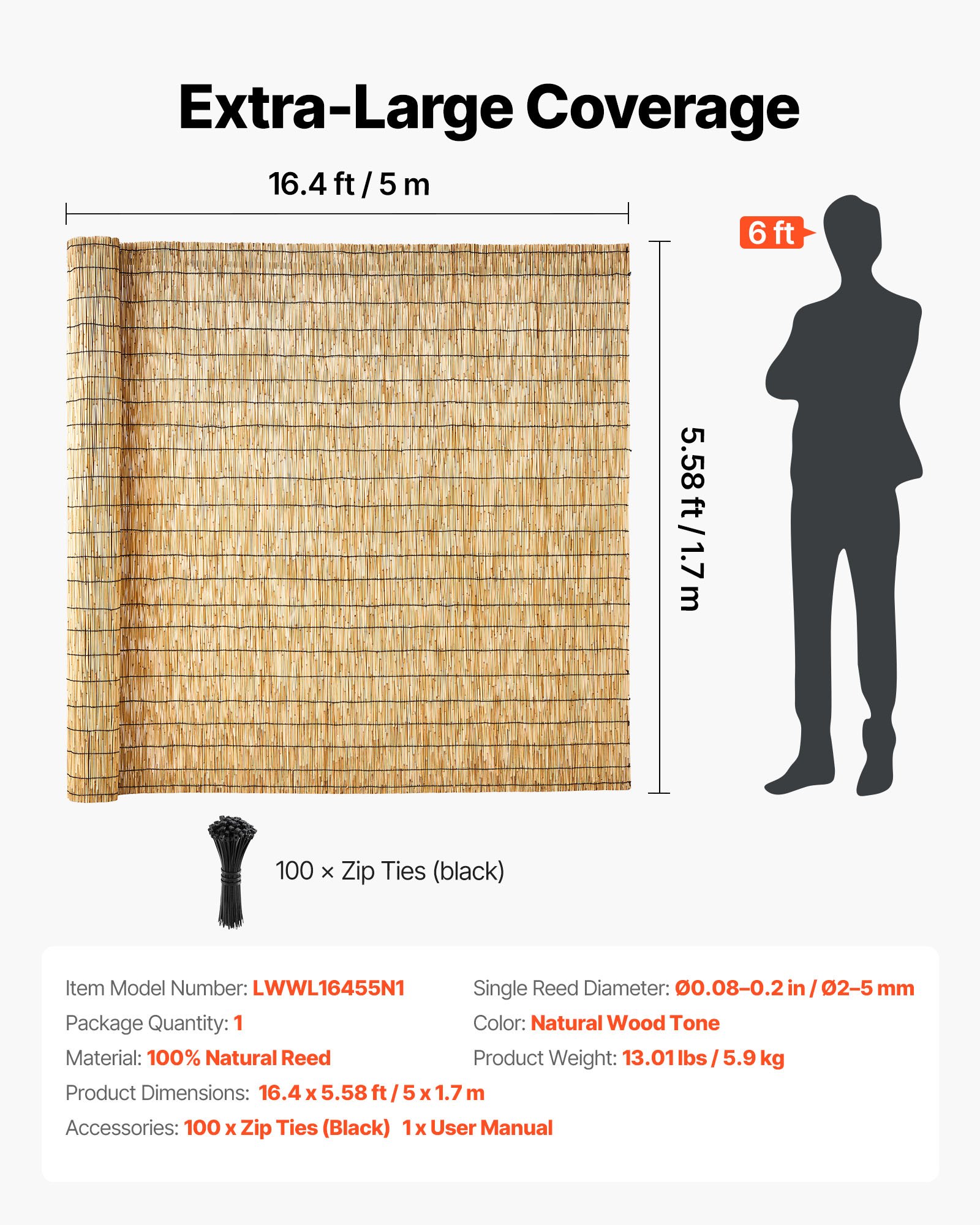 Natural Reed Fencing, 5.58 X 16.4 Ft, Decorative Natural Reed Fencing Roll, Decorative Fence For Backyard Garden Divider, Privacy Screen Panel Curtain For Balcony Patio Garden Backyard Outdoor