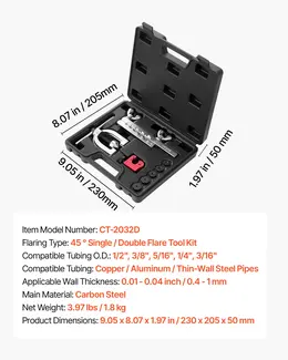 3/16" Brake Line Repair Kit, 45° Double & Single Brake Line Flaring Tool Kit, 25FT Copper Coated Brake Line (with 16 Fittings & 4 Unions) - Tube Cutter, 5 Adapters And Toolbox Included