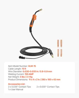 150A MIG Welding Gun, 15ft Cable, for Miller M-15/M-150 (249041)