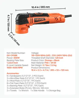 Car Buffer Polisher, 1.2"/2"/3" Rotary Polisher Buffer, 600W 6 Variable Speeds 1000-4500RPM Car Polisher Waxer Kit For Cars Detailing, Waxing, Polishing, Scratch Removal