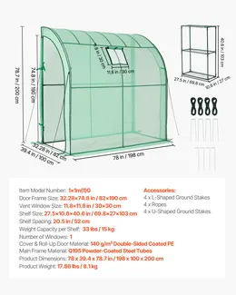 Walk-in Green House, 78 X 39.4 X 78.7 In, Greenhouse With Shelves, High Strength PE Cover With Zipper Door And Steel Frame, Assembly In Minutes, Suitable For Planting And Storage