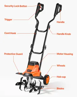 Corded Electric Tiller, 14 Inch Tilling Width Garden Rototiller, 10-Amp Motor Heavy-Duty Tilling Machine, Cultivator With Steel Tines And Foldable Handle, For Lawn, Yard, And Gardening Care