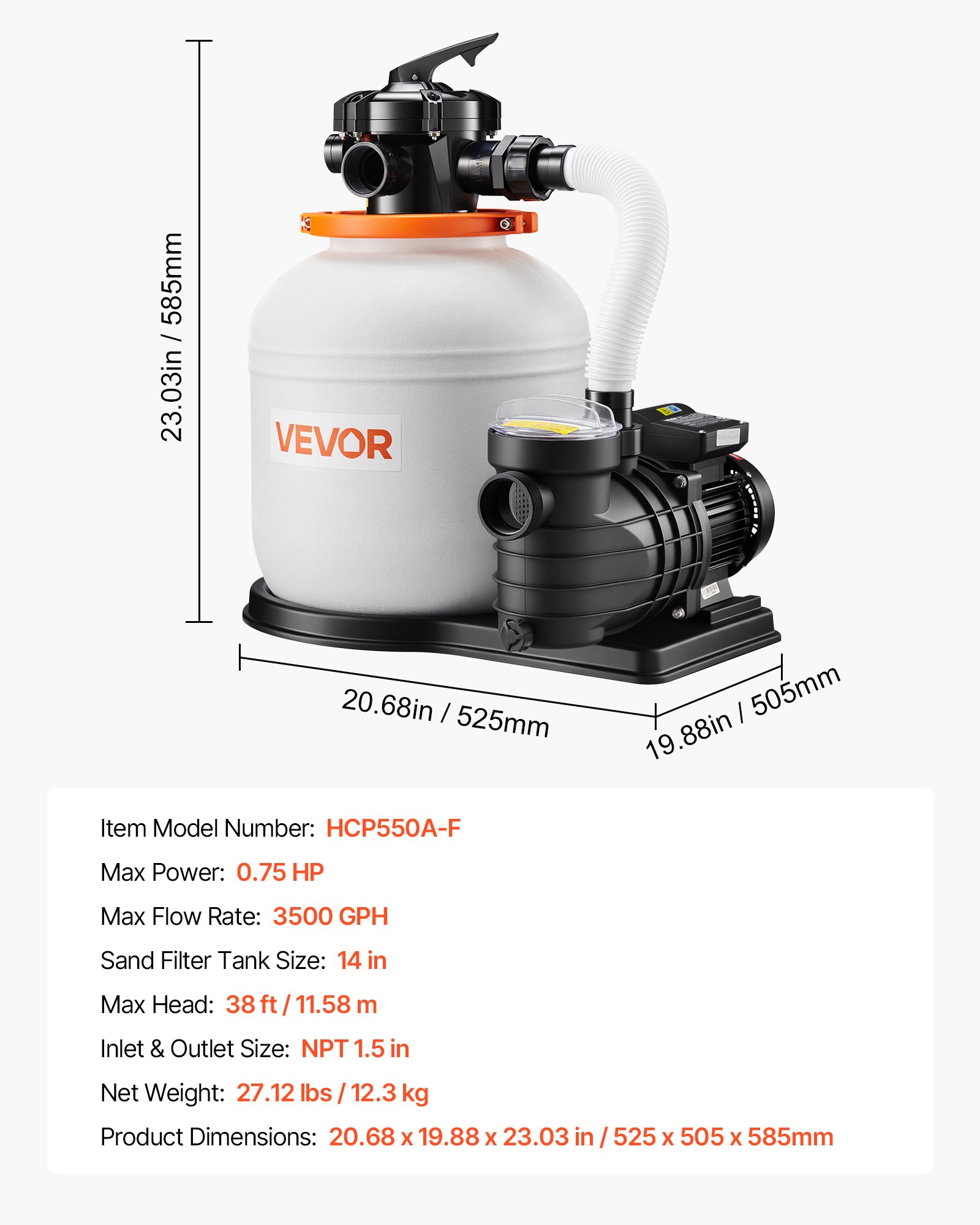 FlashPure Sand Filter Pump, 14 In For Above Ground Pool, 0.75 HP 3500 GPH, Swimming Pool Filter System With Timer, 6X Faster Filtration, Media Installed, Leak-Resistant, Ready To Use Out Of Box