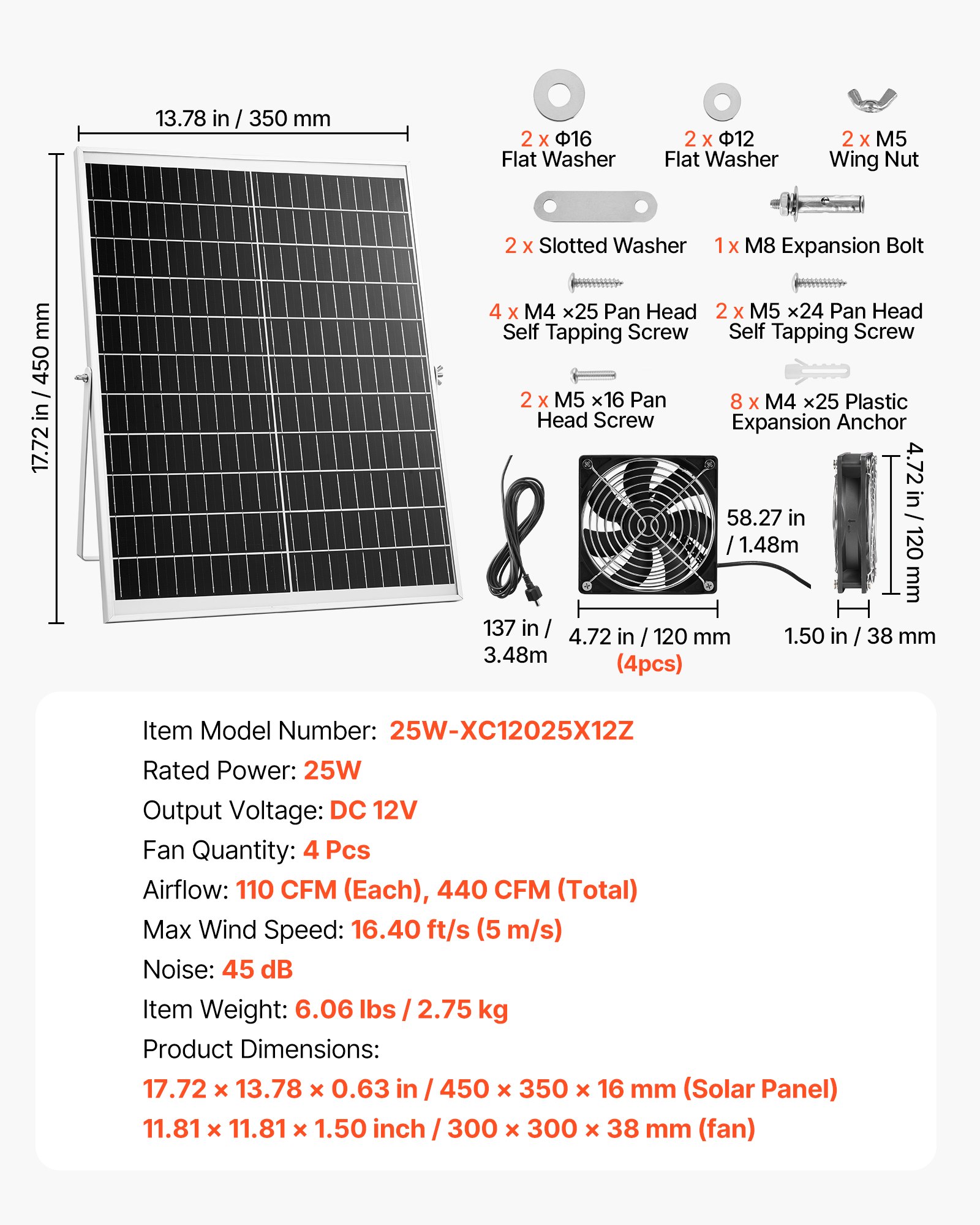 Main product image of 25W Solar Panel Kit with 4 Fans, 2668 RPM, Adjustable Angle, for Ventilation