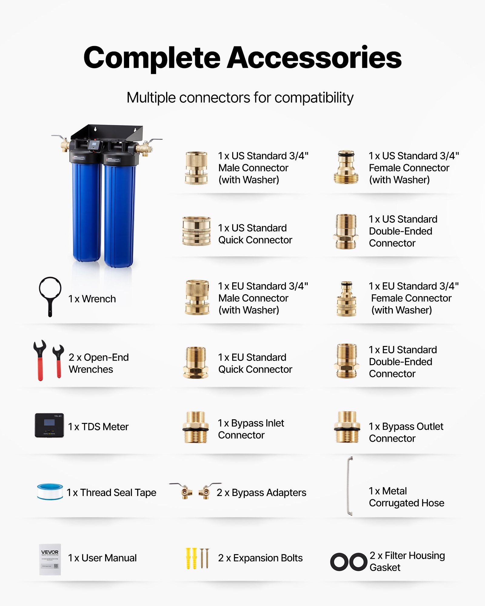 Deionized Water System For Car Wash, Spotless Car Wash Water System With 2 X 4L DI Resin, Bypass Valve & TDS Meter, Spot-Free Deionized Water Filter For Cars RVs Motorcycles Windows