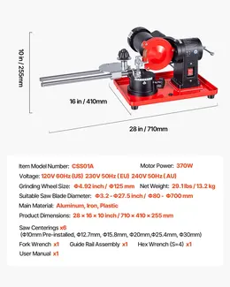 Circular Saw Blade Sharpener, 370W 3590RPM Rotary Angle Mill Grinder Sharpening Machine With 5" Grinding Wheel & 6 Saw Centerings - Fits Φ3.2" To Φ27.5" Circular Saw Blades