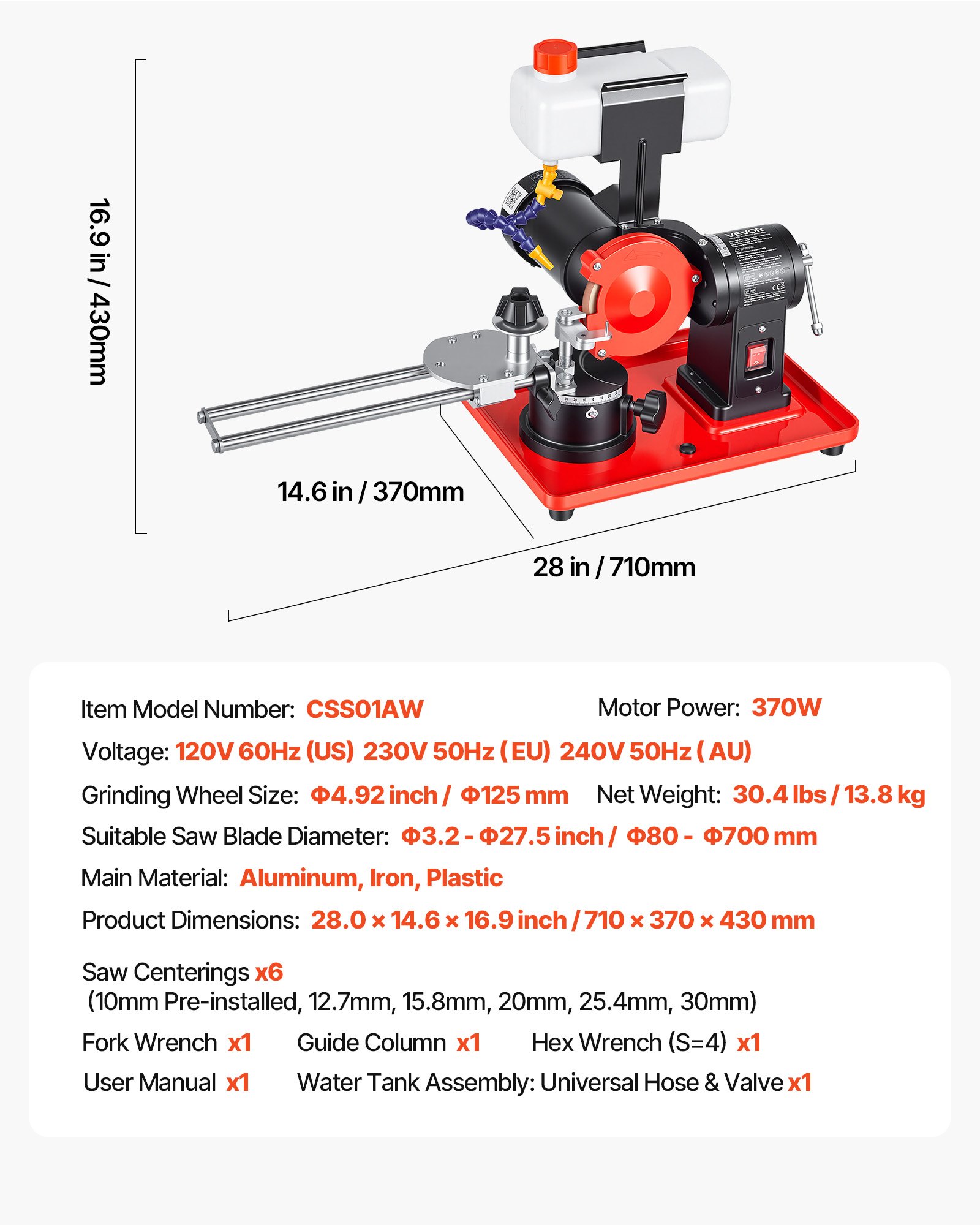 Main product image of Circular Saw Blade Sharpener, 370W 3590RPM, 5" Wheel, 3.2"-27.5" Blade Capacity