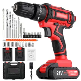 21V Cordless Hammer Drill Set Electric Impact Driver Screwdriver - 2 Battery