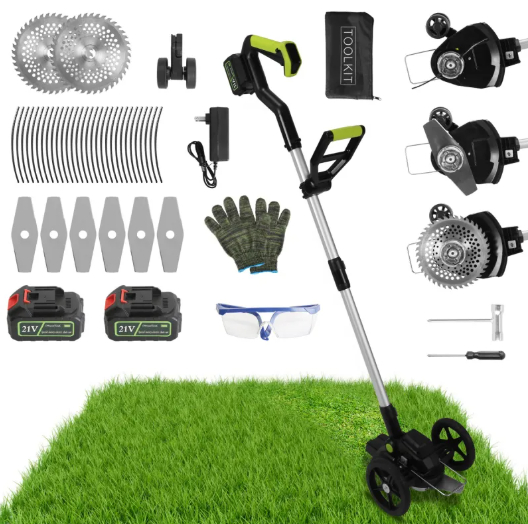 Main product image of 1Set 21V Electric Weed Edger Cordless String Trimmer With 2Pcs3000mAh Batteries 3.6-4.6FT Length 90 Degree Rotatable Angle Saw Blades Steel Blades String Blades Fedex Shipping