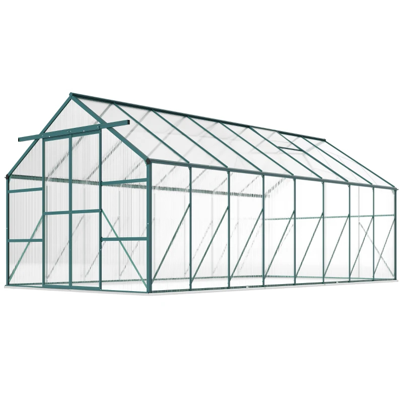 Aluminum Greenhouse Polycarbonate Walk-in Garden Greenhouse Kit With Adjustable Roof Vent, Rain Gutter And Sliding Door For Winter, ClearMultiple Packages