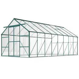 Aluminum Polycarbonate Walk-in Greenhouse Kit, Adjustable Vent, Gutter, Sliding Door
