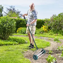 18 Inch Rolling Lawn Aerator With Anti-slip Handle And Tine Spikes Detachable Handle For Sand, Clay, Soil, Etc