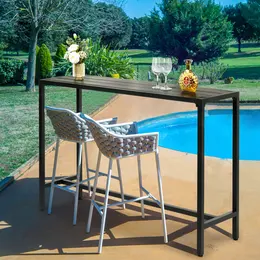 55 Outdoor Bar Table With Adjustable Feet, Rectangle Narrow Counter Height Table, Ideal Bar Height Table For Balcony Patio Garden Yard Poolside, Black