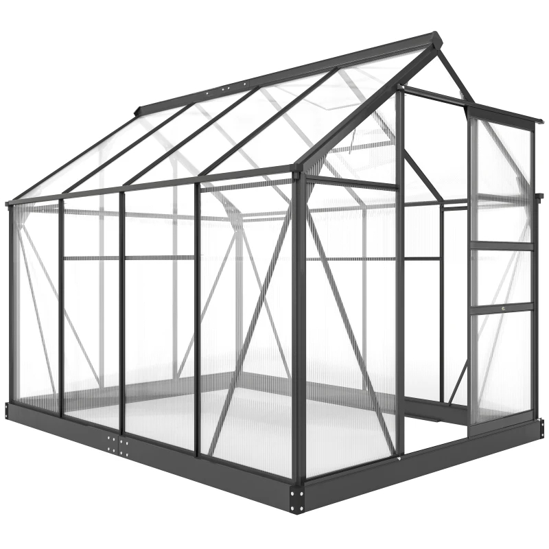 Outsunny Polycarbonate Greenhouse, Heavy Duty Outdoor Aluminum Walk-in Green House Kit Vent Door, 6.2'x8.3'x6.6' Gray,Multiple Packages