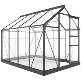 Outsunny Polycarbonate Aluminum Walk-in Greenhouse Kit, Vent Door, 6.2'x8.3'x6.6' Gray