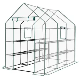 Large Walk-in Greenhouse With PE Cover & Side Windows, 12-Shelf Indoor Outdoor Portable Greenhouse For Garden Backyard, 56 X 85 X 77inch, White