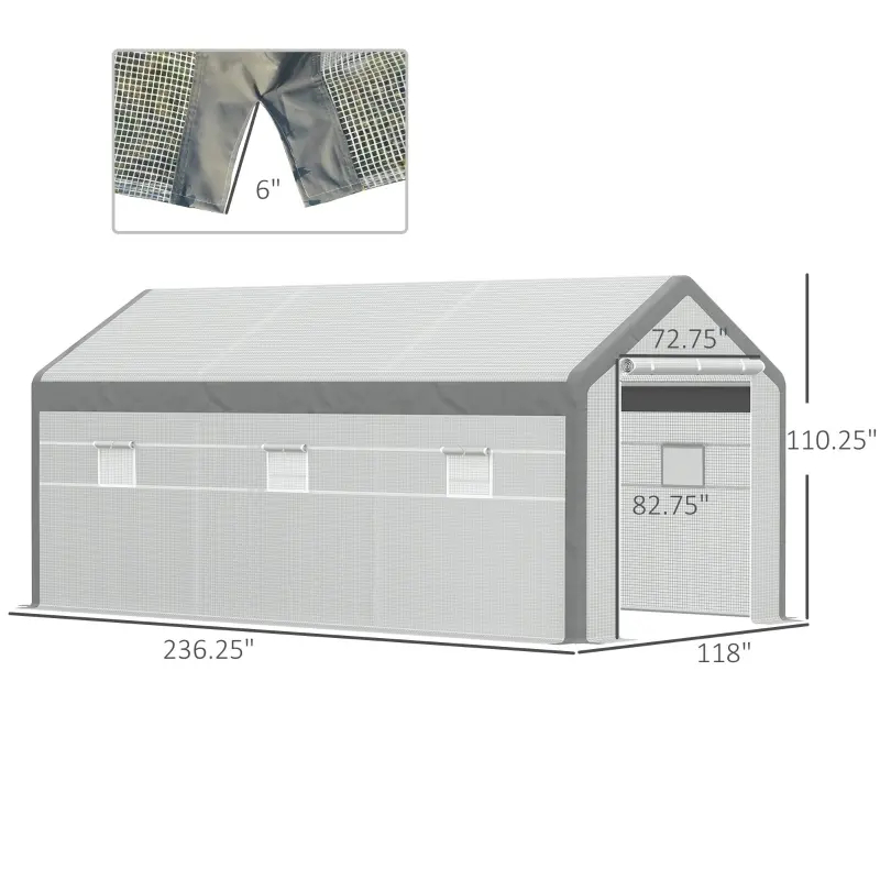 Walk-in Greenhouse, Outdoor Garden Warm Hot House With 6 Roll-up Windows, 2 Zippered Doors And Weather Cover, WhiteMultiple Packages
