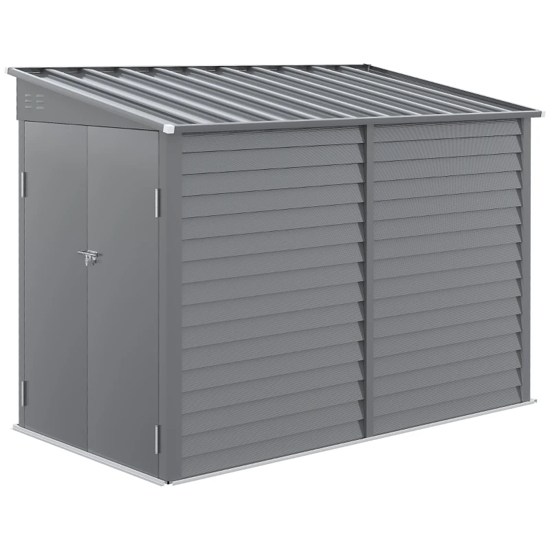 4.6' X 9' Outdoor Storage Shed, Lean To Metal Shed With Foundation Kit, Lockable Doors And Gloves For Patio, Lawn, Gray,Multiple Packages