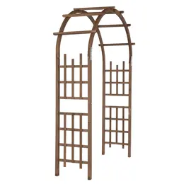 7FT Wooden Garden Arbor, Wedding Arch Backdrop Stand For Ceremony Party, Garden Pergola With Trellis For Climbing Plants, Dark Brown