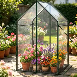 36' X 36' X 60' Portable Mini Greenhouse With PE Bottom Mat, 36X60 Inch Clear PVC Plant Grow Tent, Wind Resistant Metal Frame Outdoor Green House With Stakes & Ropes