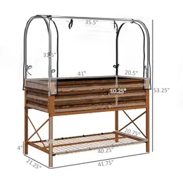Raised Garden Bed With Legs And Cover, Metal Elevated Planter Box With Bottom Shelf And Liner For Vegetables, Brown