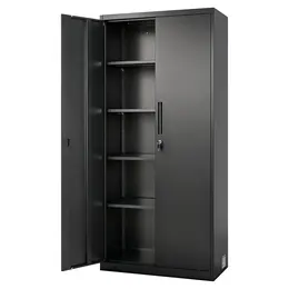 Metal Storage Cabinet, 68.9 In Lockable Steel Garage Cabinet With 4 Adjustable Shelves, 2 Magnetic Doors, 2 Keys, 5 Tiers Tool Storage For Pantry, Warehouse, Basement, Laundry, Office, Black