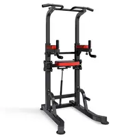 Pull Up Bar, 330 LBS Power Tower Dip Station, Workout Dip Station With H-Shaped Stable Base & Assistance Platform, Adjustable 9 Level Height Pullup Stand For Back, 3-Level Adjustable Elbow Pads