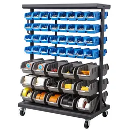 7-Tier Double-Sided Rolling Bin Storage Rack, 94 Plastic Bins