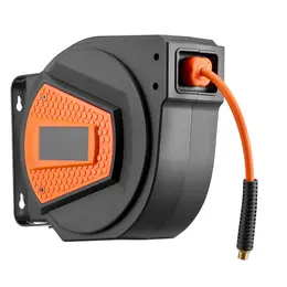 Retractable Air Hose Reel 1 4 Inch X 50 FT Hybrid Air Hose Max 300PS Enclosed Air-Compressor Hoses Reel Auto Rewind With 6.6 Ft Lead In  Blow Gun 180 Swivel Ceiling Wall Mount
