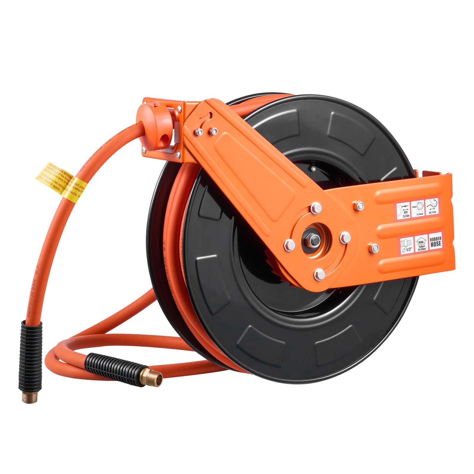 Retractable Air Hose Reel, 1 2 Inch X 65 FT Rubber Air Hose Max 300PSI, Auto Rewind Air-Compressor Hoses Reel With 5 Ft Lead In, Ceiling Wall Mount For Garage Workshops