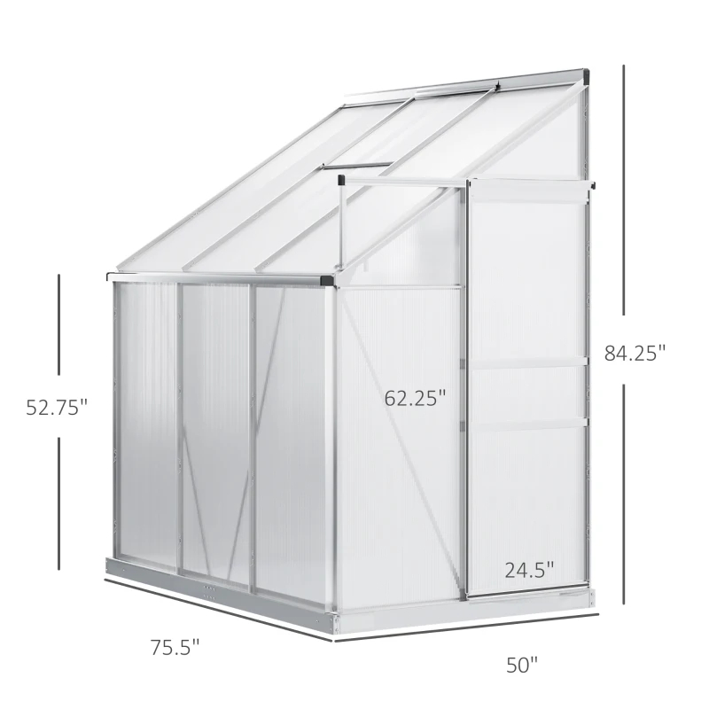 Outsunny 6' X 4' Aluminum Lean-to Greenhouse Polycarbonate Walk-in Garden Greenhouse With Adjustable Roof Vent, Rain Gutter And Sliding Door For Winter, ClearMultiple Packages