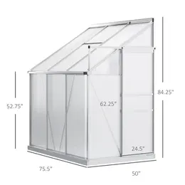 Outsunny 6'x4' Aluminum Lean-to Greenhouse, Polycarbonate, Roof Vent, Sliding Door