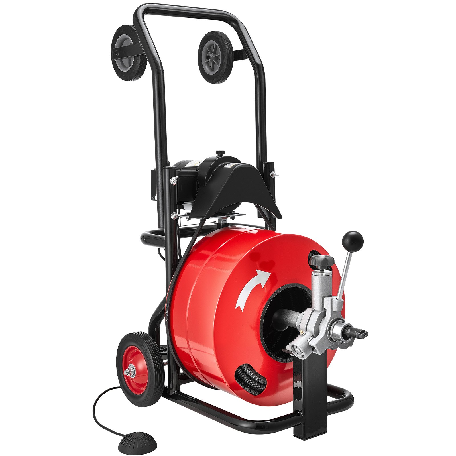 Drain Cleaner Machine 1 0 0 FT X 3 4 Inch, Auto Feed Sewer S Nake Auger, Portable Drain Cleaning Machine With Multi-Wheel Combination, 6 Cutters & Air-Activated Foot S Witch For 4 To 8  Pipes