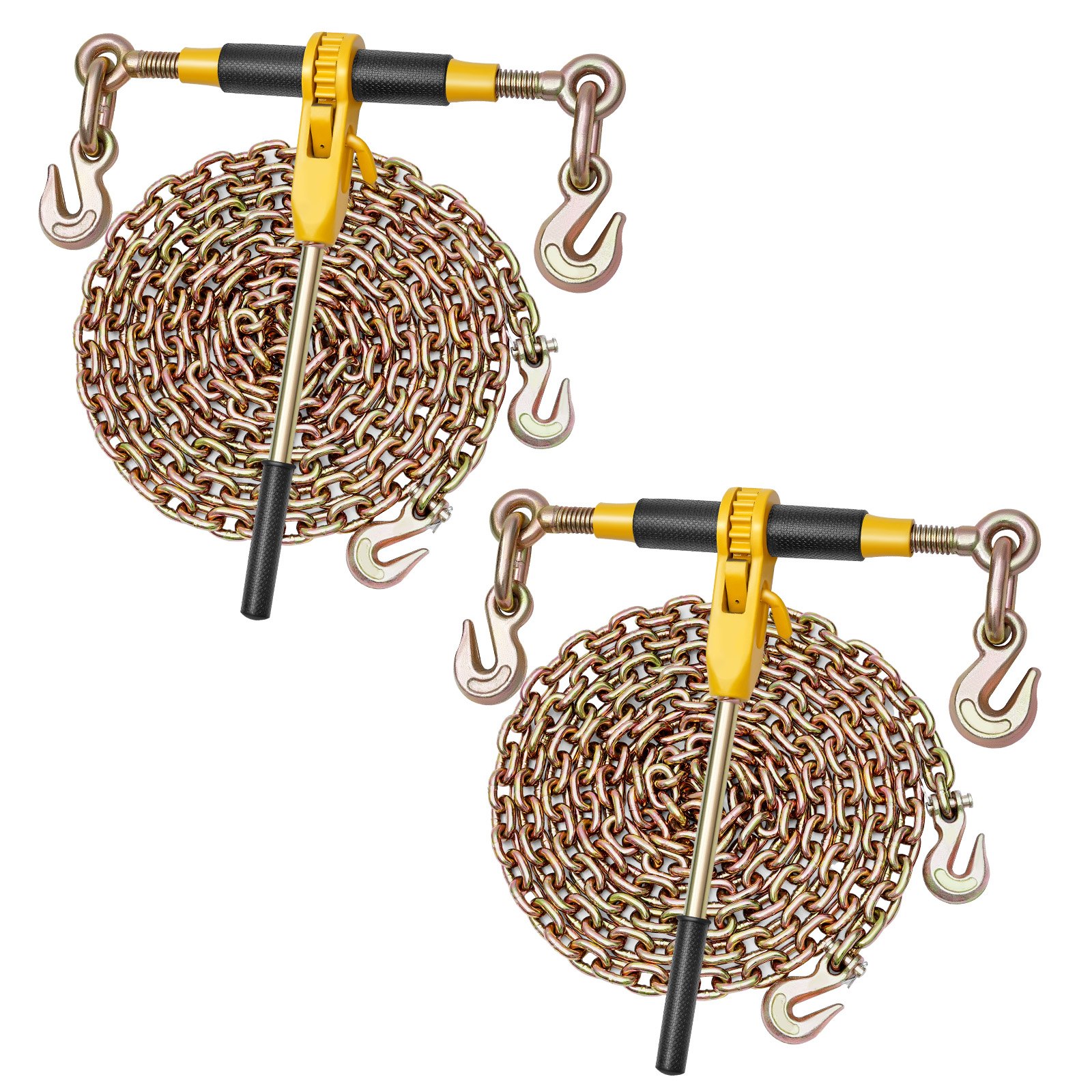 Ratchet Chain Binder, 5 16 In X 12.8 Ft G80 Chains, 8000 Lbs Working Load Of Ratchet Load Binder, Chains And Binders Set, Tie Down Hauling Chain Binders For Hauling, Towing, Logging 2 Sets