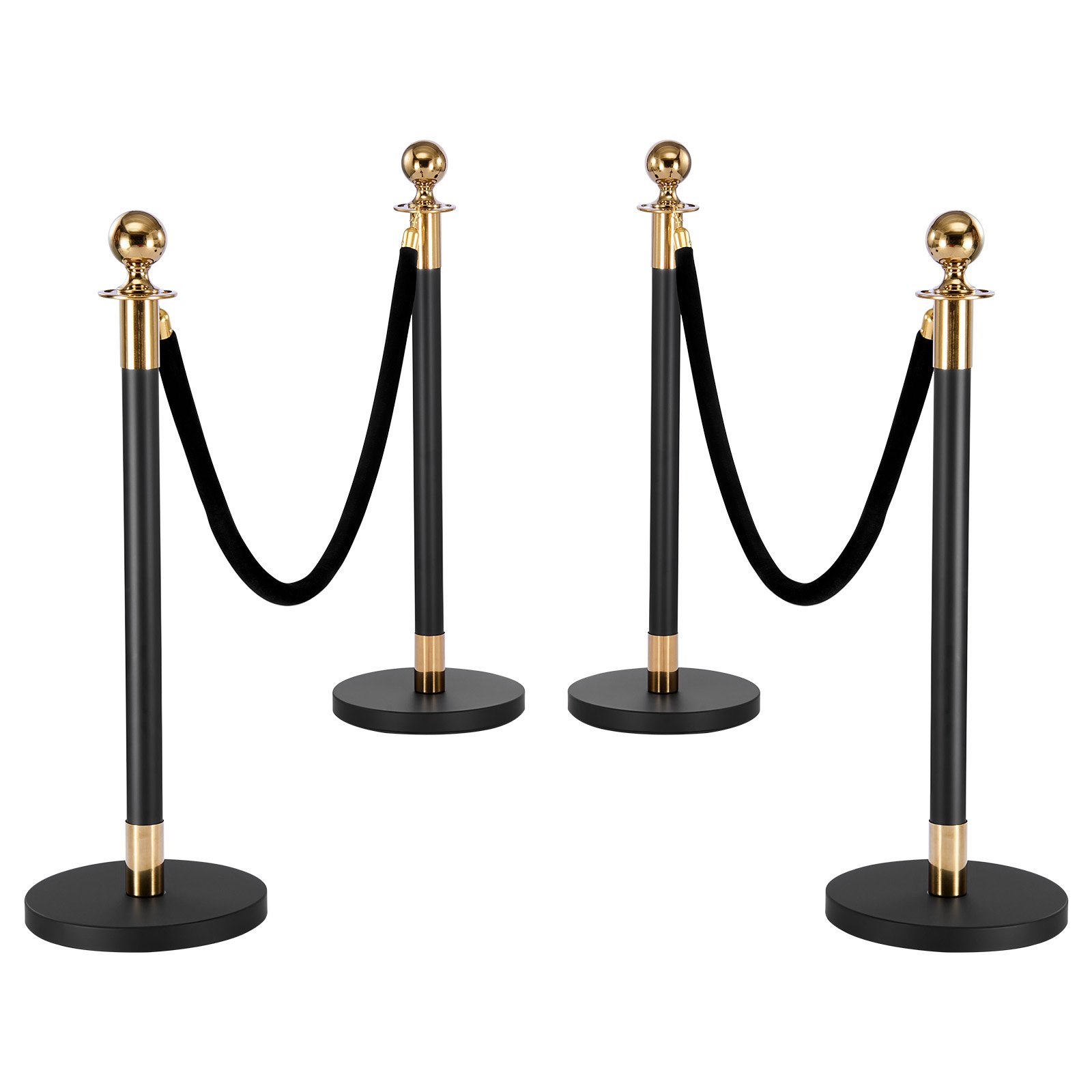 Main product image of 4-Piece Stainless Steel Stanchion Post Set with 2 Black Velvet Ropes, Hollow Base