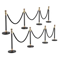 Stanchion Post, 8 Pcs Crowd Control Barrier Set With 6 Black Velvet Ropes, Heavy Duty Stainless Steel Stanchion Post Queue With Hollow Base For Theater, Party, Wedding, Exhibition, Event Black