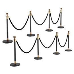 Stanchion Post, 8 Pcs Crowd Control Barrier Set With 6 Black Velvet Ropes, Heavy Duty Stainless Steel Stanchion Post Queue With Hollow Base For Theater, Party, Wedding, Exhibition, Event Black