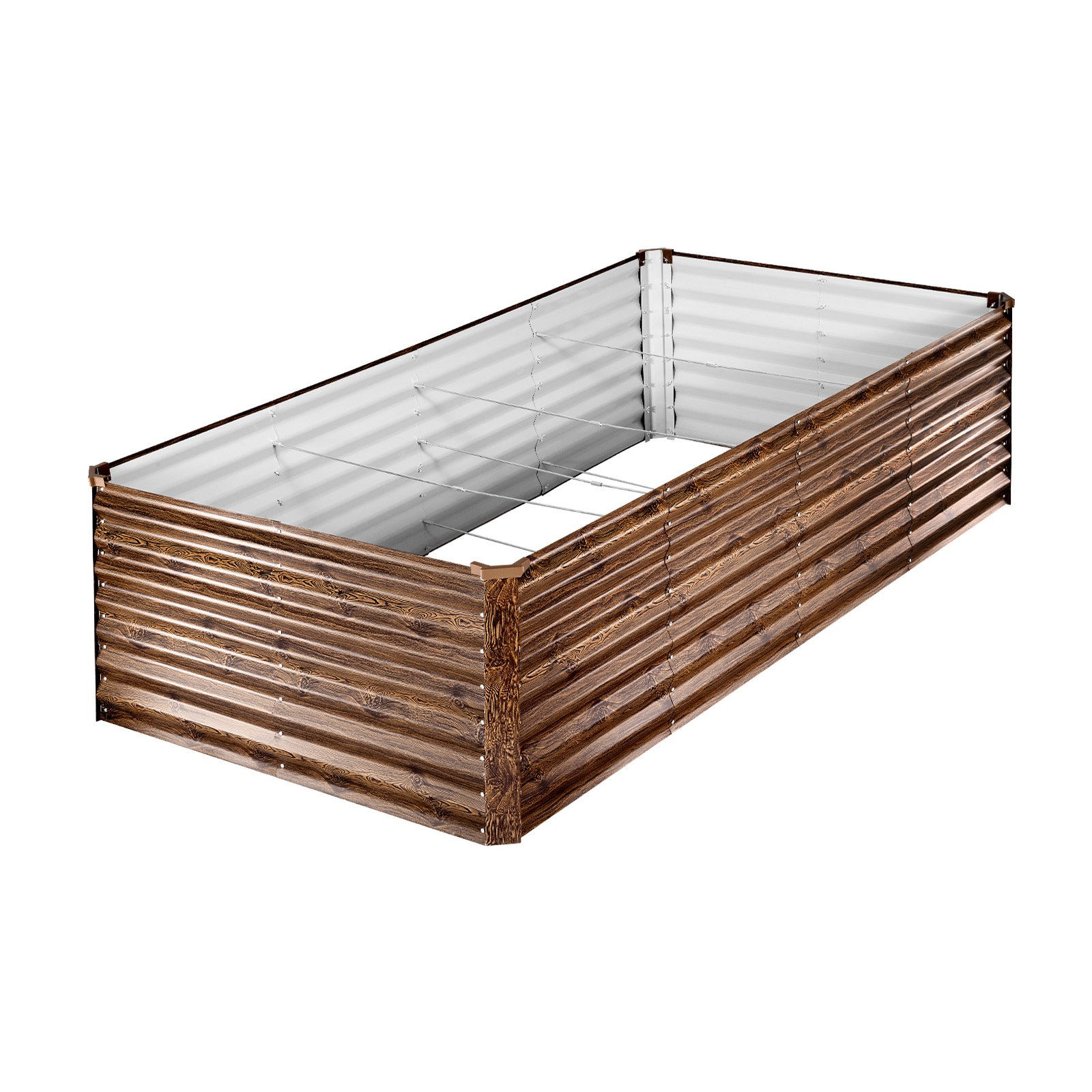 Galvanized Raised Garden Bed, 8 X 4 X 2 Ft, Rectangular Metal Planter Box Kit Outdoor, Bottomless Elevated Planting Box With Gloves, Alu-Zinc, For Growing Flowers Vegetables, Deep Wood Grain