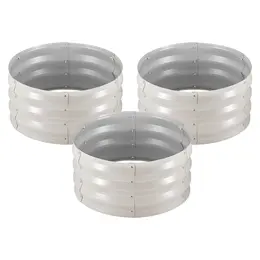 3 Pcs Galvanized Raised Garden Beds, 2 X 2 X 1 Ft, Round Metal Planter Boxes Kit Outdoor, Bottomless Elevated Garden Boxes With Gloves, Alu-Zinc, For Planting Flowers Vegetables Herbs, Beige