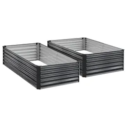 2 Pack Galvanized Raised Garden Beds, 6.67 X 3.35 X 1.51 Ft, Rectangular Metal Planter Boxes Kit Outdoor, Elevated Planting Box With Gloves, Alu-Zinc, For Growing Flowers Vegetables, Dark Gray
