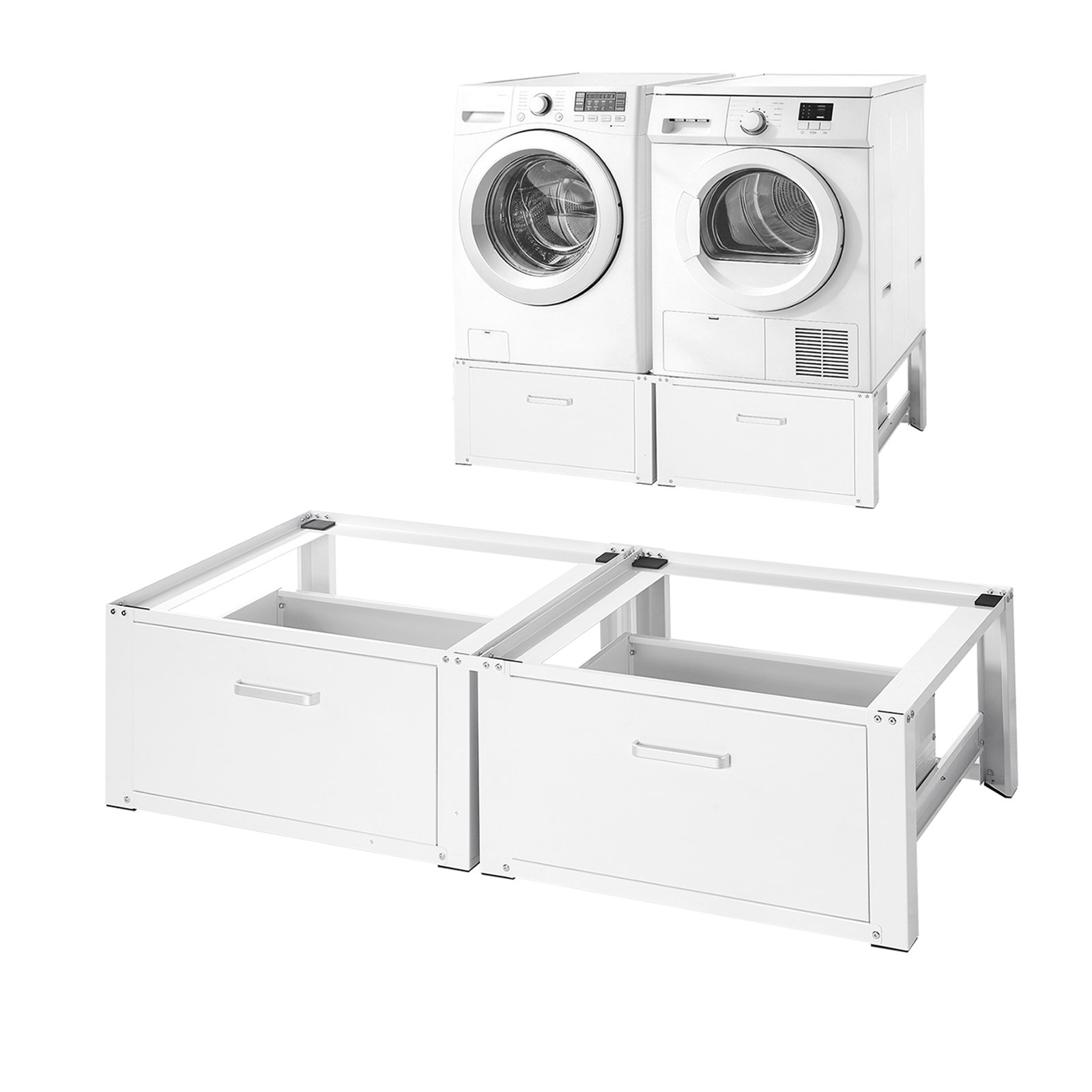 Laundry Pedestal, 14 In Height, Washer And Dryer Pedestals With Drawer, 700 Lbs Weight Load Capacity, Non-Slip Feet, Heavy-duty Steel Washing Machine Stand Universal Fit, White, 2 Pack
