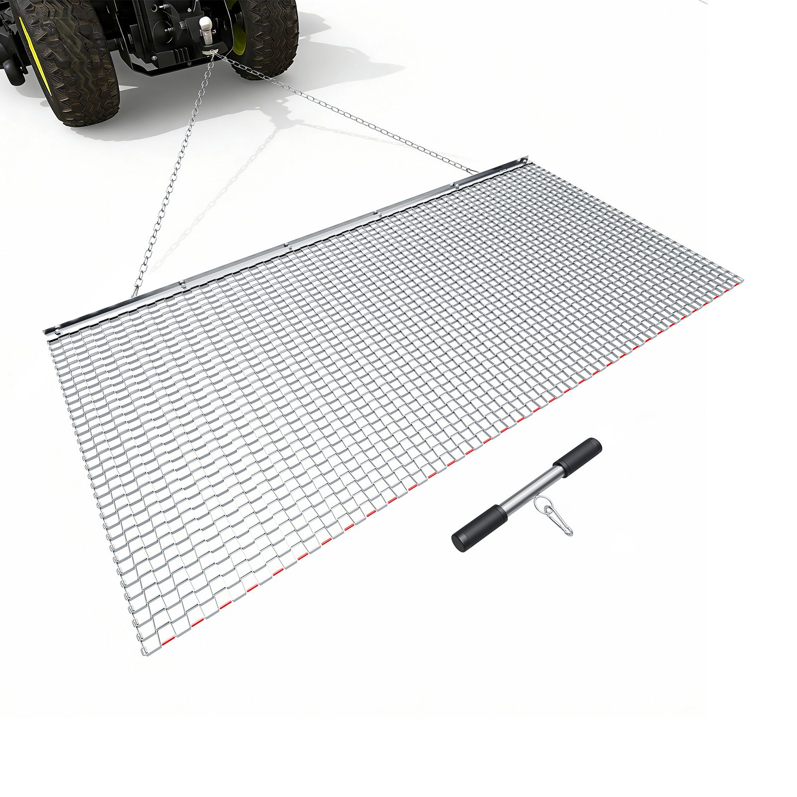 Drag Harrow, 6 X 3 Ft, High-Efficiency Chain Harrow Rake, ATVs UTVs Tractors Attachments, Durable Galvanized Steel Mesh Drag Mat With Towing Chain, For Gravel Driveway Ruts Farm Field Leveling