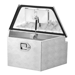 Trailer Tongue Box, 26 X 13 X 12 Aluminum Trailer Tongue Tool Box, Heavy Duty Storage Organizer With Lock And Keys, Utility Tool Chest For Pickup Truck Bed, RV, SUV, Off-Road Vehicle, Silver
