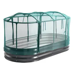 Galvanized Raised Garden Bed, 6 X 3 X 1 Ft, With Self Watering System And Mesh Cover, Oval Metal Planter Box Kit Outdoor, Rustproof Alu-Zinc, For Planting Flowers Fruits Vegetables, Dark Gray