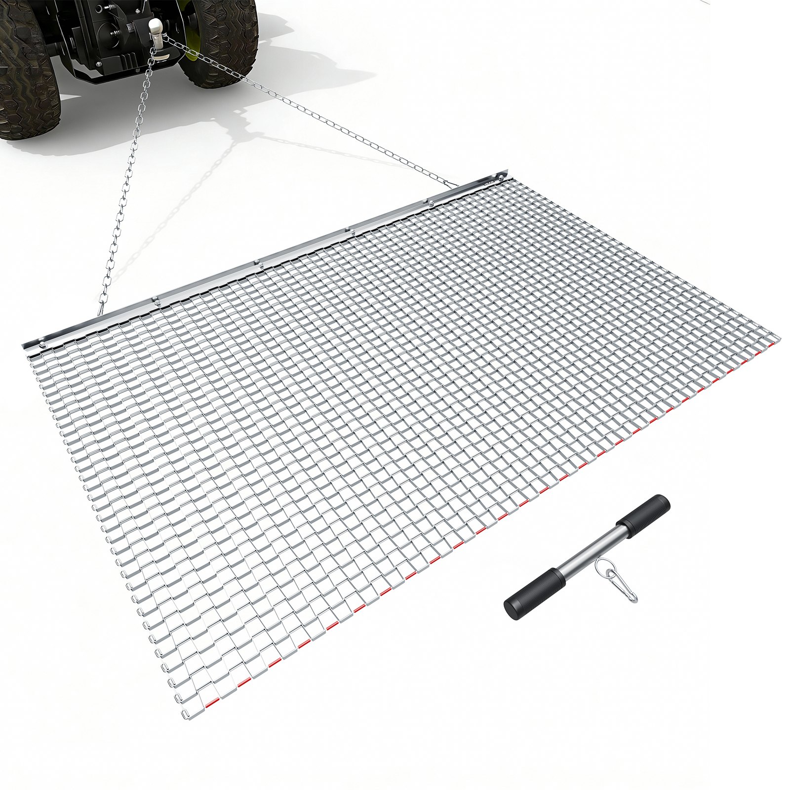 Drag Harrow, 5 X 3 Ft, High-Efficiency Chain Harrow Rake, ATVs UTVs Tractors Attachments, Durable Galvanized Steel Mesh Drag Mat With Towing Chain, For Gravel Driveway Ruts Farm Field Leveling