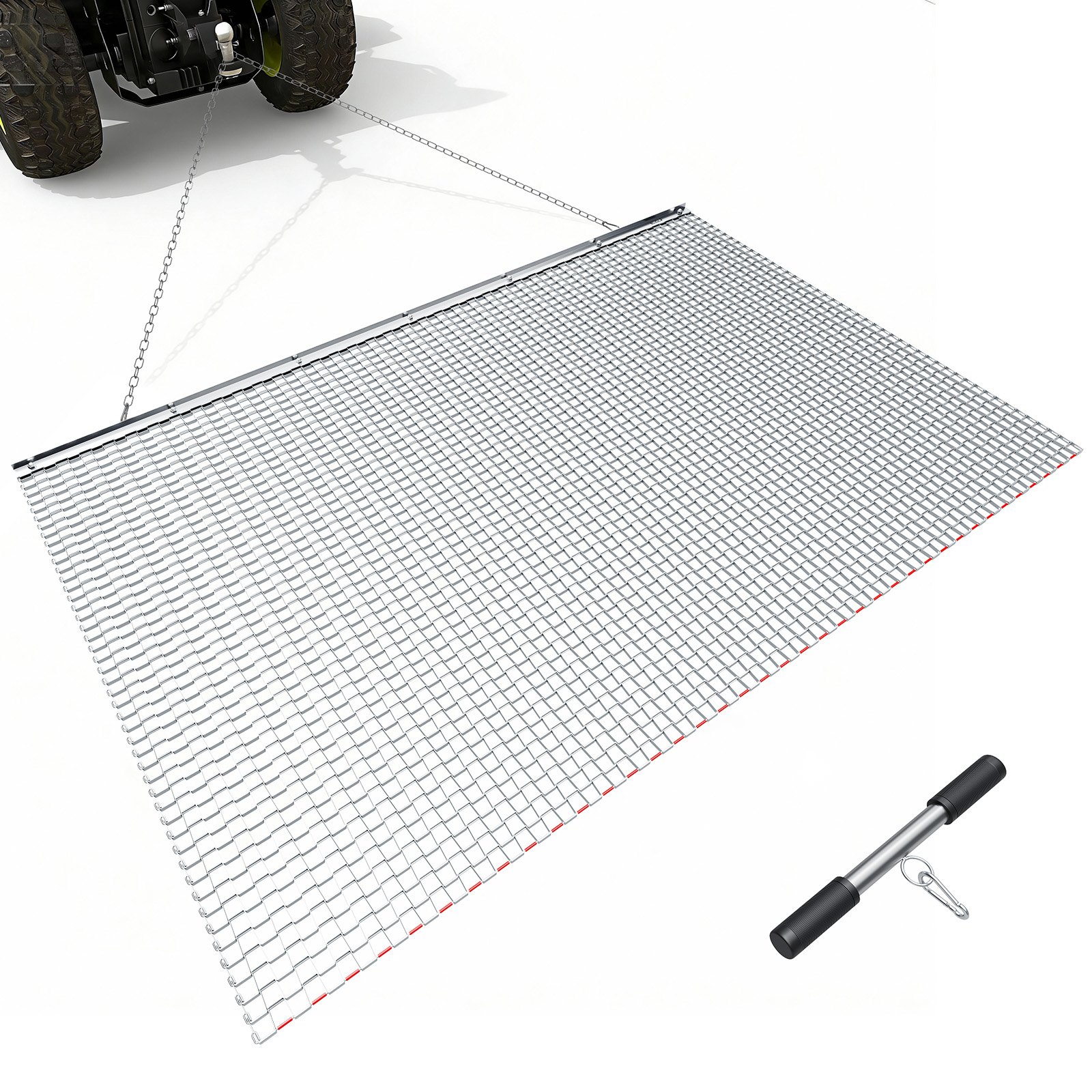 Drag Harrow, 6.6 X 4 Ft, High-Efficiency Chain Harrow Rake, ATVs UTVs Tractors Attachments, Durable Galvanized Steel Mesh Drag Mat With Towing Chain, For Gravel Driveway Ruts Farm Field Leveling