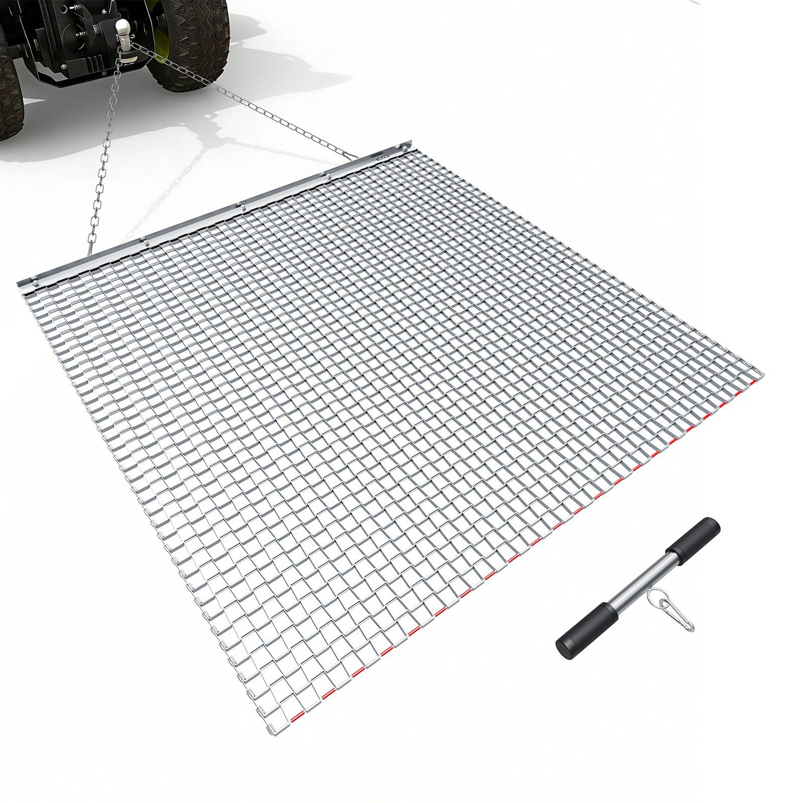 Drag Harrow, 4 X 4 Ft, High-Efficiency Chain Harrow Rake, ATVs UTVs Tractors Attachments, Durable Galvanized Steel Mesh Drag Mat With Towing Chain, For Gravel Driveway Ruts Farm Field Leveling