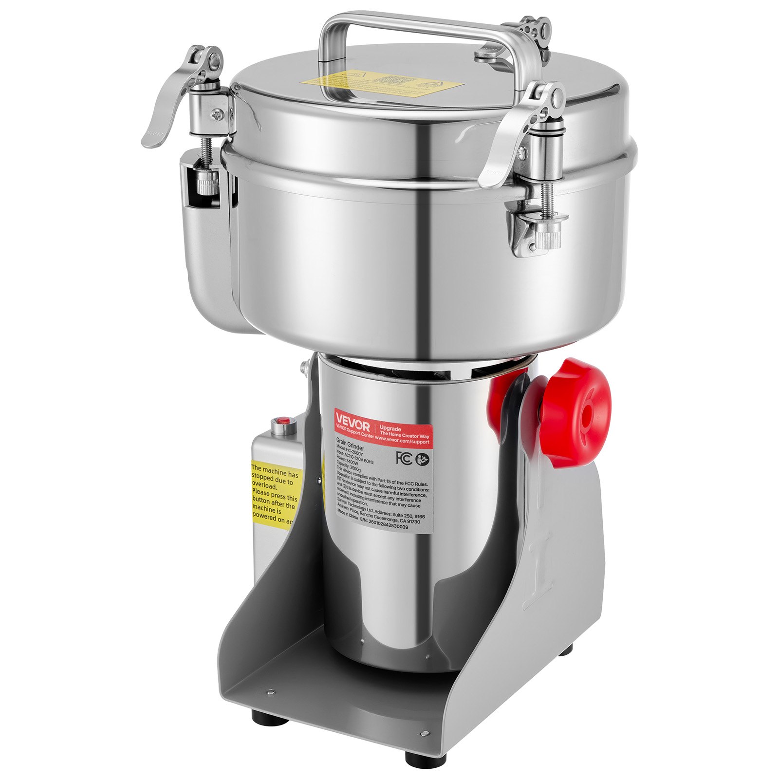 2000g Electric Grain Mill Grinder, 3400W 32000RPM High Speed Spice Corn Dry Grinding Machine, Stainless Steel Pulverizer Powder Machine For Dried Grains Coffee Beans Spices Nuts 270 Swing Type