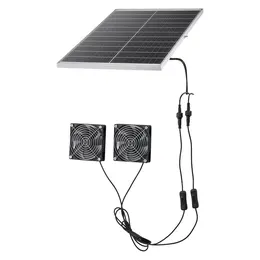 Solar Powered Fan, 30W Solar Panel With 2 Fans, Adjustable Solar Panel Angle, 2668 RPM High-Speed, Flexible Installation, Fast Air Exchange For Greenhouse, Grow Tents, Chicken Coops, Shelters